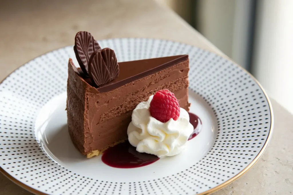 A beautifully crafted gâteau with multiple layers, fresh fruits, and artistic decorations showcasing the difference from a regular cake.