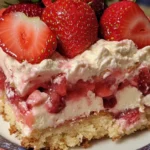 Strawberry Cheesecake Dump Cake with creamy filling and golden crust