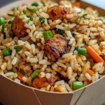 A bowl of homemade Popeyes Copycat Cajun Rice with seasoned ground beef, rice, and Cajun spices, garnished with green onions.