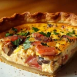 Impossible Quiche in a baking dish with a self-forming crust and delicious filling of cheese, vegetables, and eggs. Perfect for brunch or dinner.