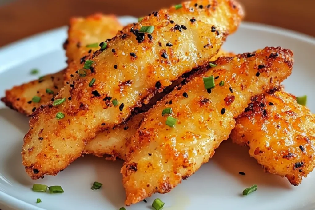 Air Fryer Honey Butter Garlic Chicken Tenders served with a side of dipping sauce