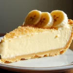 A slice of Heavenly Banana Pudding Pie topped with whipped cream and banana slices