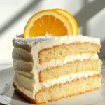 A slice of Limoncello Mascarpone Cake topped with lemon zest and creamy mascarpone frosting.