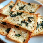 Mediterranean spinach and feta crisps with cream cheese glaze on a serving plate