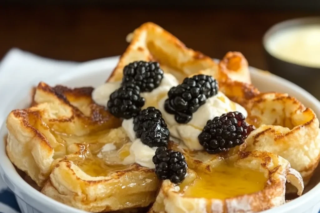 Layered Tortilla French Toast Bake with mascarpone cheese, cinnamon, and maple syrup. Perfect for breakfast or brunch.