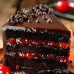 A beautifully decorated Luxurious Black Forest Cake with layers of chocolate sponge, whipped cream, and cherry topping.