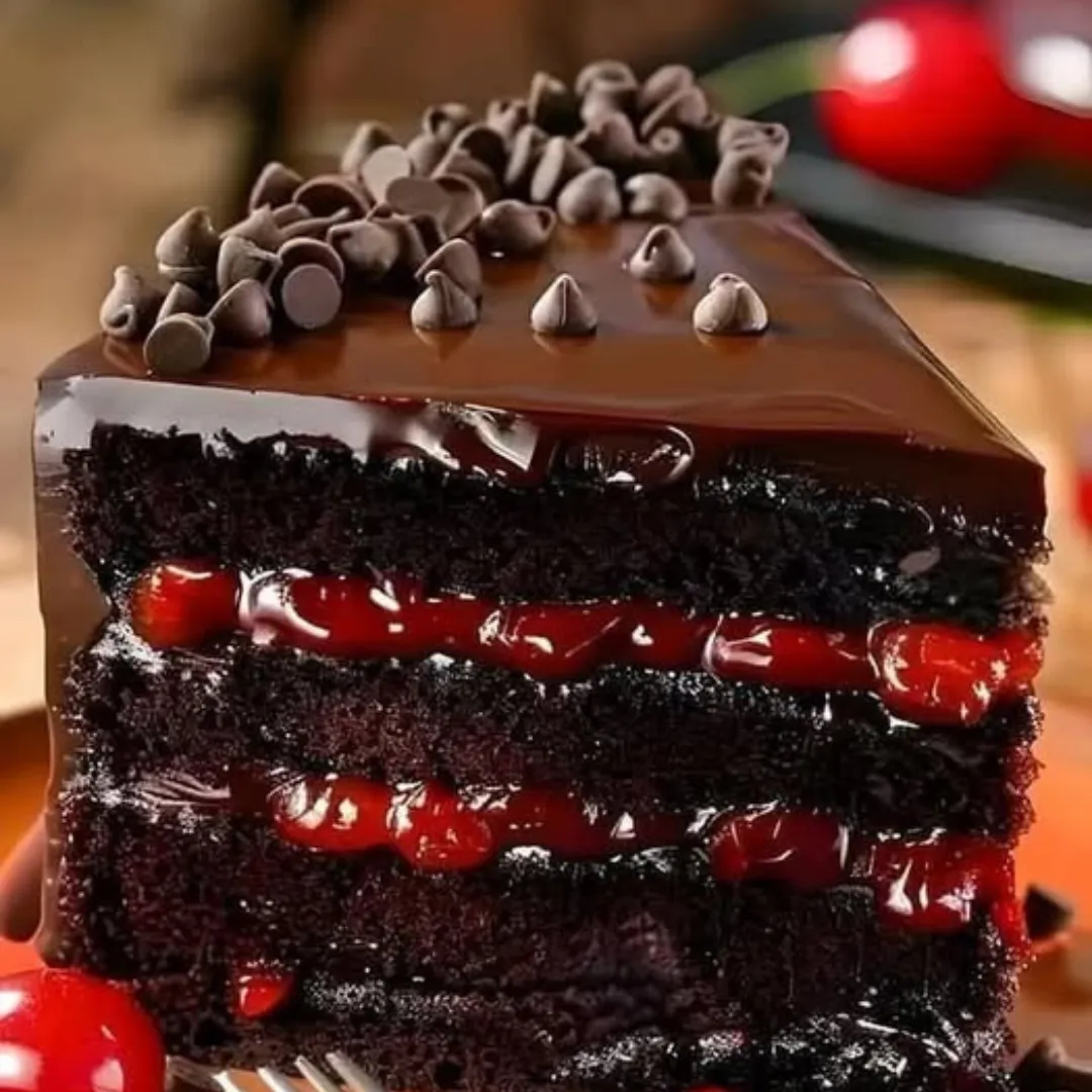 A beautifully decorated Luxurious Black Forest Cake with layers of chocolate sponge, whipped cream, and cherry topping.