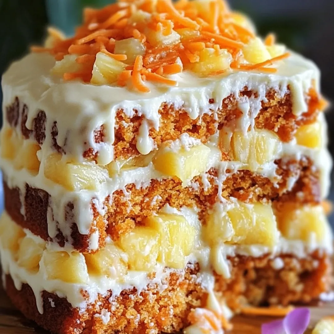 A moist Hawaiian carrot pineapple cake topped with creamy frosting and garnished with toasted coconut and nuts.