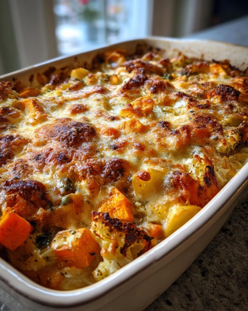 Winter Veggie Casserole with Cheesy Topping
