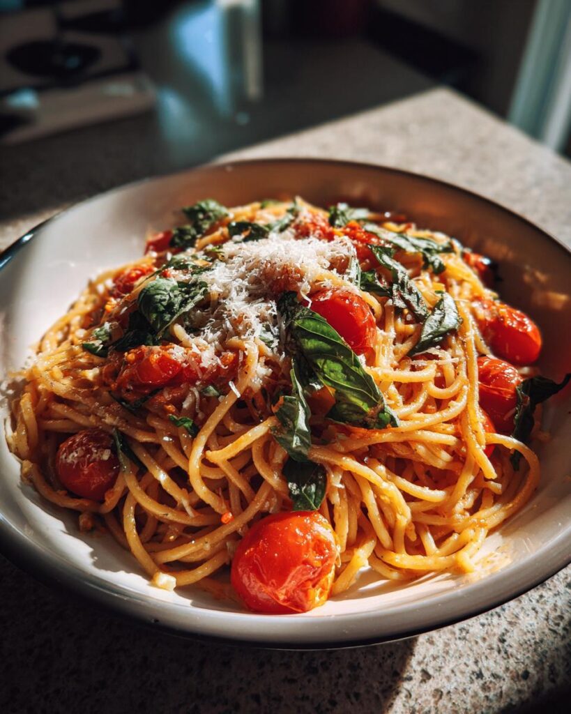 Amazing Basil Pasta with Cherry Tomatoes in 35 Mins